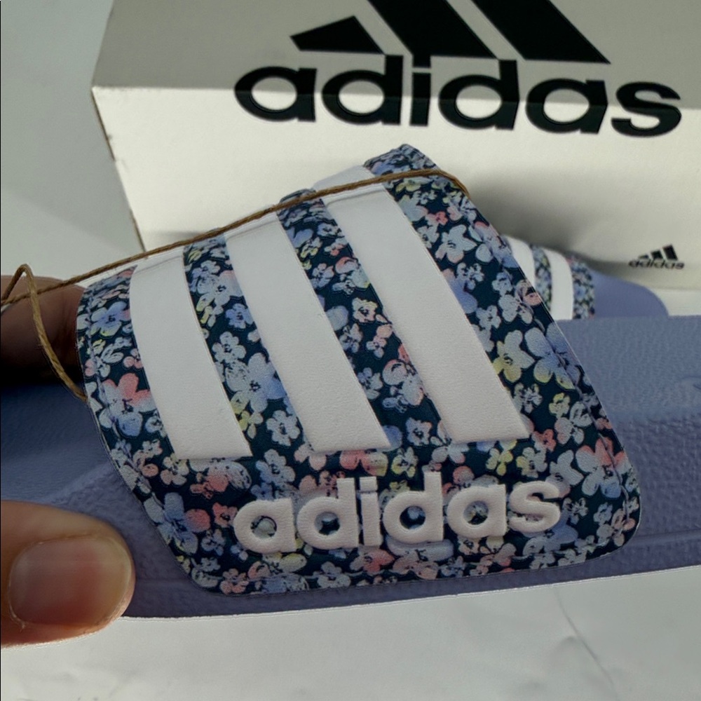 Adidas Adilette Shower K Slides Floral Purple Kids Size 2 | IH2720 w/ Box NWT - Picture 4 of 7
